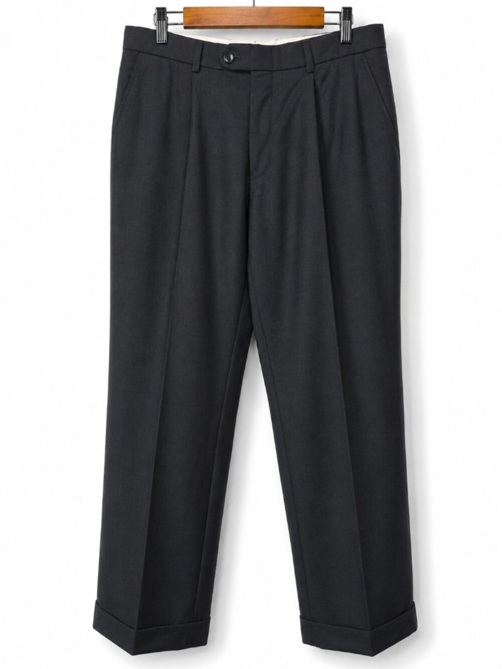 Indochino Charcoal Grey Pleated Cuffed Dress Trousers Pants 32x28 High Rise